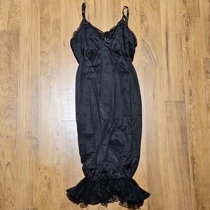 Vanity Fair Black Satin Chemise with Lace